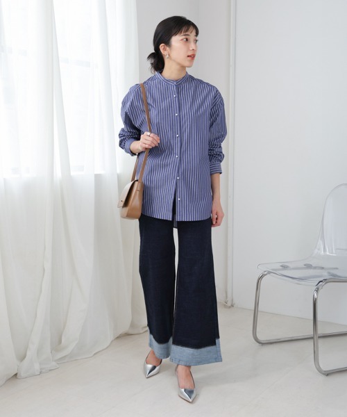 Bou Jeloud(ブージュルード)の「テトロン×コットンラメブロードストラップシャツ(Tシャツ/カットソー・レディース・ブルー/オフホワイト・38)」の12枚目の写真