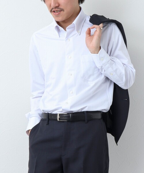 NOLLEY’S（ノーリーズ）の「《ビジカジ対応》ハイゲージニット BDドレスシャツ（ビジネスシャツ・メンズ・ライトブルー/ホワイト・S/M/L/XL）」の7枚目の写真