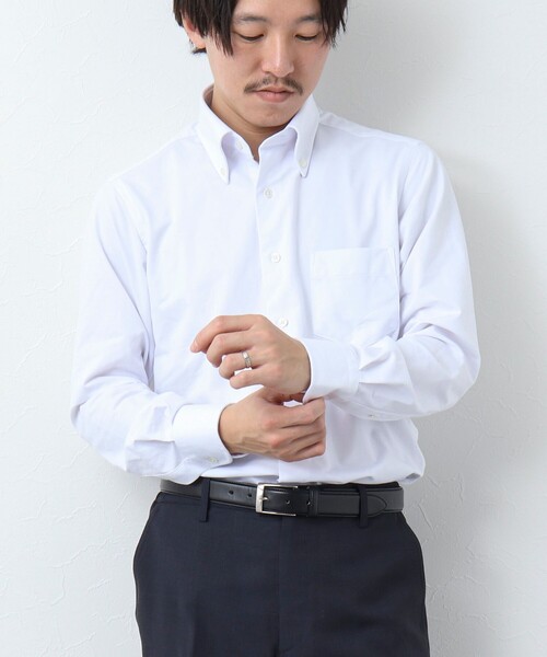 NOLLEY’S（ノーリーズ）の「《ビジカジ対応》ハイゲージニット BDドレスシャツ（ビジネスシャツ・メンズ・ライトブルー/ホワイト・S/M/L/XL）」の9枚目の写真