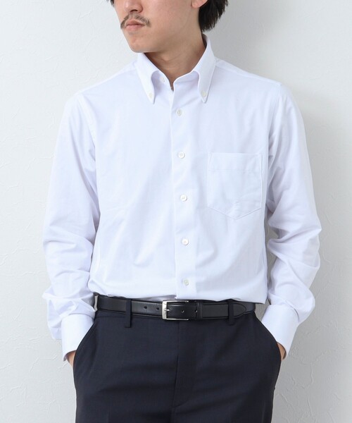 NOLLEY’S（ノーリーズ）の「《ビジカジ対応》ハイゲージニット BDドレスシャツ（ビジネスシャツ・メンズ・ライトブルー/ホワイト・S/M/L/XL）」の10枚目の写真