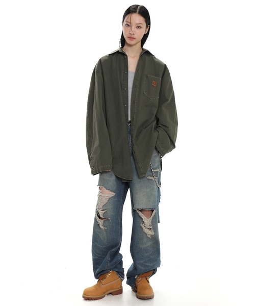 MASONPRINCE（メイソンプリンス）の「オーバーサイズ ヴィンテージ加工 ワークシャツ CS2134【MASONPRINCE】（シャツ/ブラウス・メンズ・カーキ/ベージュ・L/M/S）」の4枚目の写真