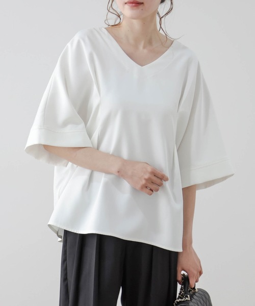 La-gemme（ラジェム）の「フロントタックプルオーバー（Tシャツ/カットソー・レディース・ブラック/ブルー/ホワイト・フリー）」の4枚目の写真