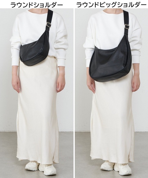 500mlペットボトル収納可】ソフトレザーラウンドショルダーバッグ(CE