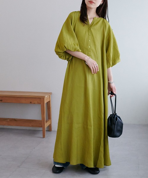 DISCOAT（ディスコート）の「【新色追加!/WEB限定】バルーンマキシワンピース（ワンピース・レディース・ホワイト/グリーン系その他/ブラック/グリーン系その他2/ブラウン・MEDIUM）」の6枚目の写真