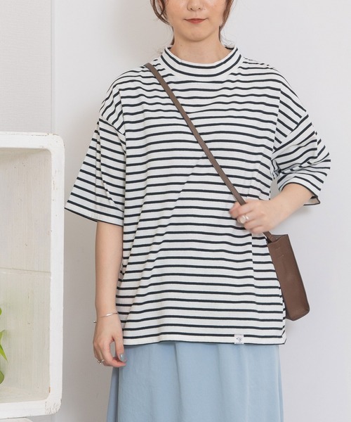 POU DOU DOU(プードゥドゥ)の「モックネックトップス(Tシャツ/カットソー・レディース・ブラック/ブルー/アイボリー/ダークグレー・3)」の1枚目の写真