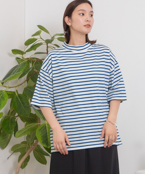 POU DOU DOU(プードゥドゥ)の「モックネックトップス(Tシャツ/カットソー・レディース・ブラック/ブルー/アイボリー/ダークグレー・3)」の6枚目の写真