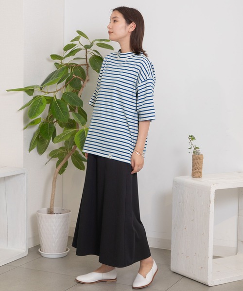 POU DOU DOU(プードゥドゥ)の「モックネックトップス(Tシャツ/カットソー・レディース・ブラック/ブルー/アイボリー/ダークグレー・3)」の9枚目の写真
