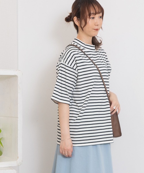 POU DOU DOU(プードゥドゥ)の「モックネックトップス(Tシャツ/カットソー・レディース・ブラック/ブルー/アイボリー/ダークグレー・3)」の18枚目の写真