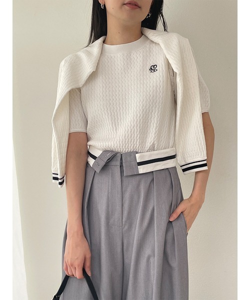 SNIDEL（スナイデル）の「バイカラーニットカーディガン（カーディガン/ボレロ・レディース・グレー/ピンク/ホワイト/オレンジ・FREE）」の6枚目の写真