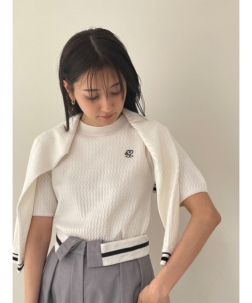 SNIDEL（スナイデル）の「バイカラーニットカーディガン（カーディガン/ボレロ・レディース・グレー/ピンク/ホワイト/オレンジ・FREE）」の7枚目の写真