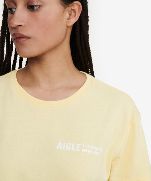 AIGLE / エーグル オーガニックコットン ワンポイントロゴ クルーネック 半袖Tシャツ セール】オーガニックコットン ワンポイントロゴ クルーネック