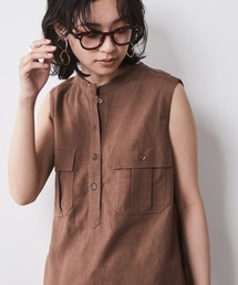 CHIC STYLE | 大きいサイズ レーヨン麻アウトポケットノースリーブシャツ シックスタイル(シャツ/ブラウス)