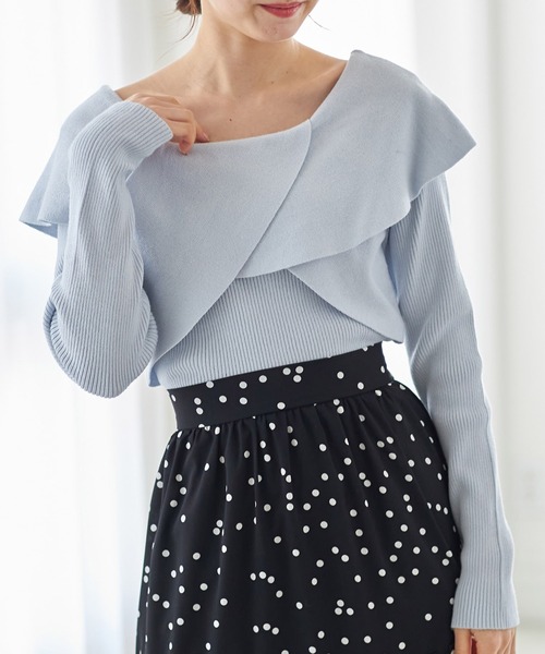 tocco closet(トッコ クローゼット)の「アシメカラーツイストリブニットプルオーバー(ニット/セーター・レディース・オフホワイト/ピンク/サックスブルー・M)」の1枚目の写真