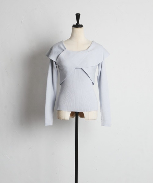 tocco closet(トッコ クローゼット)の「アシメカラーツイストリブニットプルオーバー(ニット/セーター・レディース・オフホワイト/ピンク/サックスブルー・M)」の9枚目の写真