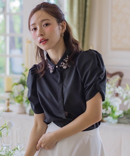QUEENS COURT(クイーンズコート)の「襟ジュエルブラウス≪洗濯機で洗える≫(シャツ/ブラウス・レディース・ホワイト/ピンク/ブラック・M)」の12枚目の写真