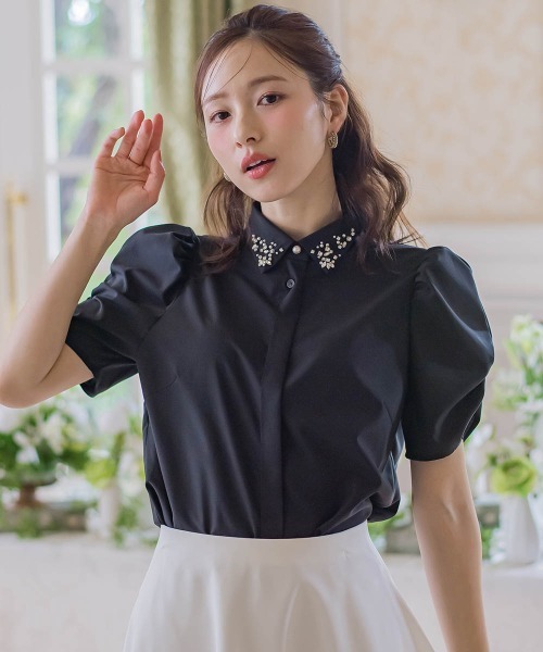 「QUEENS COURT」 半袖ブラウス M ブラック系その他 レディース QUEENS COURT 「QUEENS COURT」 半袖ブラウス M ブラック