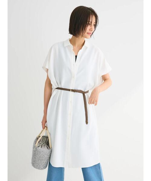 Green　Parks（グリーンパークス）の「SET2点　合皮ベルト+ミディシャツワンピース（シャツワンピース・レディース・グリーン/オフホワイト/ブラウン/ブラック・FREE）」の5枚目の写真