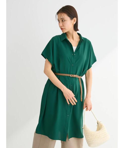 Green　Parks（グリーンパークス）の「SET2点　合皮ベルト+ミディシャツワンピース（シャツワンピース・レディース・グリーン/オフホワイト/ブラウン/ブラック・FREE）」の8枚目の写真