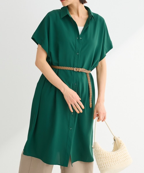 Green　Parks（グリーンパークス）の「SET2点　合皮ベルト+ミディシャツワンピース（シャツワンピース・レディース・グリーン/オフホワイト/ブラウン/ブラック・FREE）」の4枚目の写真