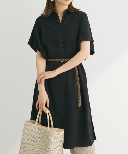 Green　Parks（グリーンパークス）の「SET2点　合皮ベルト+ミディシャツワンピース（シャツワンピース・レディース・グリーン/オフホワイト/ブラウン/ブラック・FREE）」の2枚目の写真