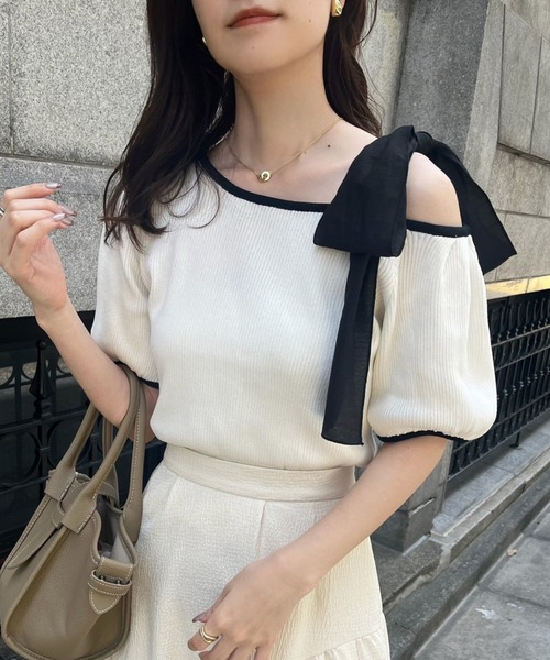 one after another NICE CLAUP - seemi リボンニット　タグ付き新品 one after another NICE CLAUP/【one after another】袖リボン