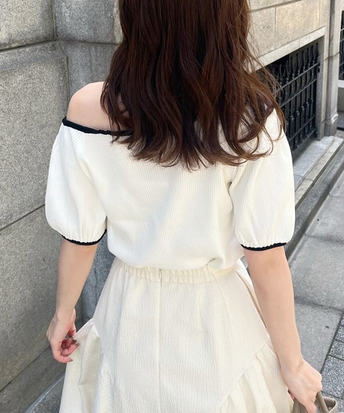 セール】リボン取り外し可能/ワンショルリボントップス（ニット