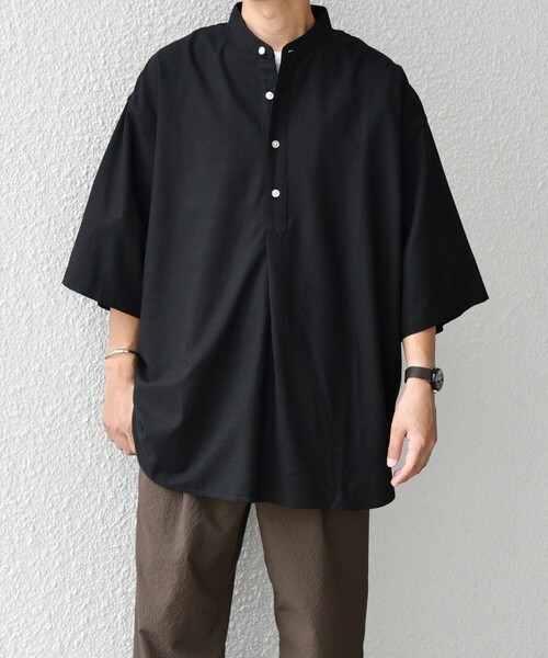 WEB限定】SHIPS any:〈洗濯機可能〉リネン/レーヨン バンド スキッパー