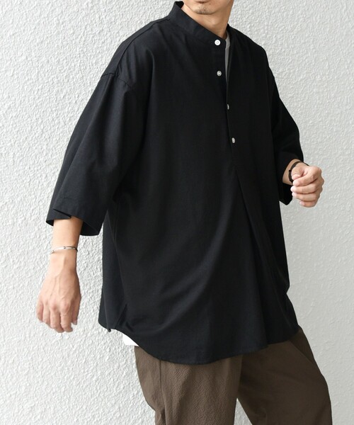 プル太 WEB限定】SHIPS any:〈洗濯機可能〉リネン/レーヨン バンド スキッパー