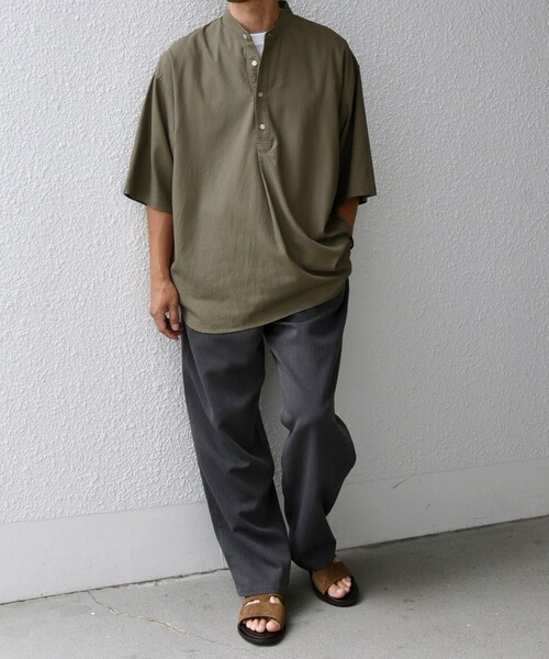 WEB限定】SHIPS any:〈洗濯機可能〉リネン/レーヨン バンド スキッパー