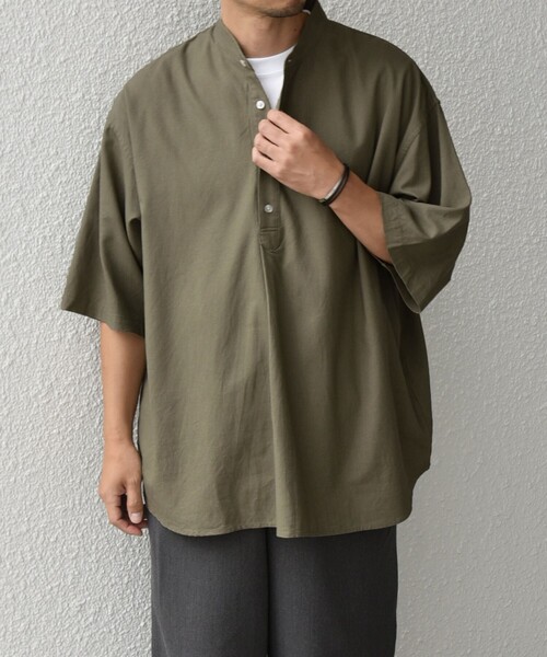 WEB限定】SHIPS any:〈洗濯機可能〉リネン/レーヨン バンド スキッパー