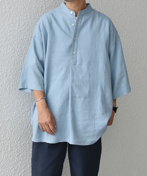 WEB限定】SHIPS any:〈洗濯機可能〉リネン/レーヨン バンド スキッパー