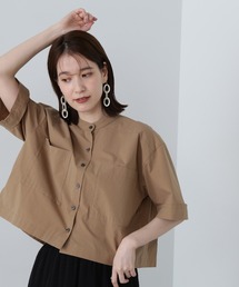 ◆バンドカラークロップドシャツ