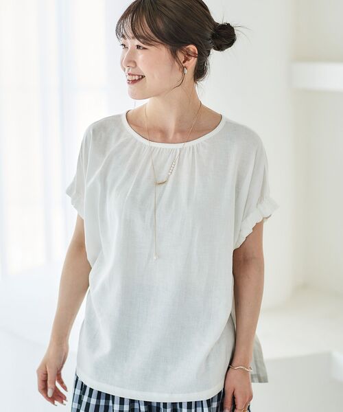 le.coeur blanc（ルクールブラン）の「《WEB限定アイテム》レーヨン麻袖ギャザーブラウス（シャツ/ブラウス・レディース・ブラック/オフホワイト/ベージュ・38）」の5枚目の写真