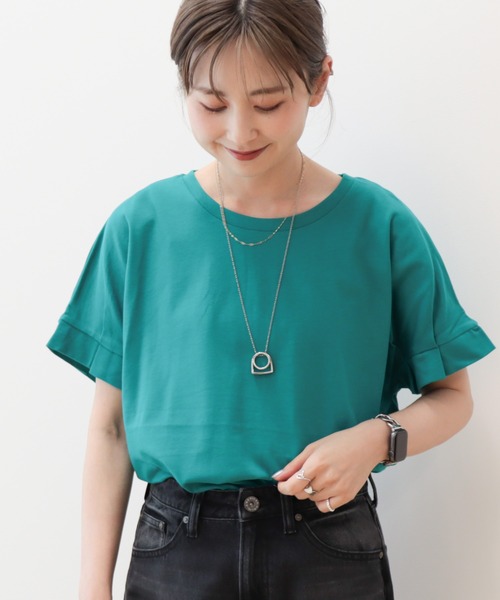 AMERICAN HOLIC(アメリカンホリック)の「接触冷感袖タックカットプルオーバー(Tシャツ/カットソー・レディース・オフホワイト/ブラック/マスタード/パープル/グリーン・M/L)」の3枚目の写真