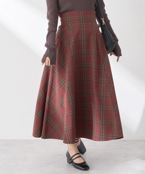 earth music&ecology（アースミュージックアンドエコロジー）の「バックレースアップチェックスカート（スカート・レディース・ネイビー/ボルドー/ブラウン・S/M）」の3枚目の写真