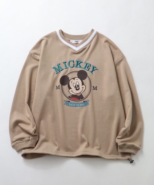 Disney(ディズニー)の「【Disney/ディズニー】ミッキーマウス アートワーク 裏毛 衿配色 スウェット トレーナー(スウェット・レディース・グリーン/ダークネイビー/レッド系その他/ベージュ・L/M)」の5枚目の写真