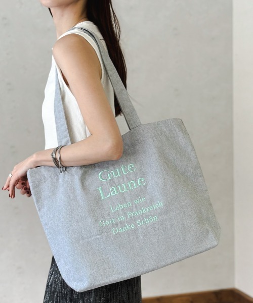 Per sist ence(パーシエンス)の「ロゴ刺繍ラージトート(トートバッグ・レディース・ストライプ/チェック/ブラック/アイボリー/インディゴブルー/カーキ/グレー/ネイビー系/ブラック系・FREE)」の5枚目の写真