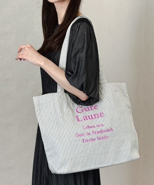 Per sist ence(パーシエンス)の「ロゴ刺繍ラージトート(トートバッグ・レディース・ストライプ/チェック/ブラック/アイボリー/インディゴブルー/カーキ/グレー/ネイビー系/ブラック系・FREE)」の9枚目の写真
