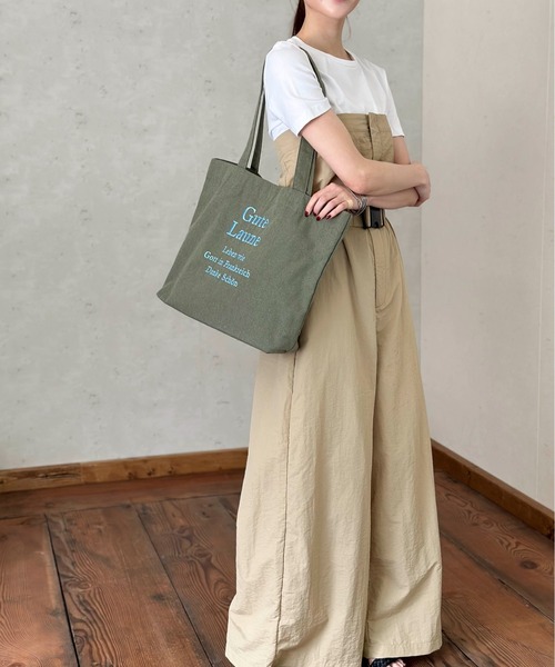Per sist ence(パーシエンス)の「ロゴ刺繍ラージトート(トートバッグ・レディース・ストライプ/チェック/ブラック/アイボリー/インディゴブルー/カーキ/グレー/ネイビー系/ブラック系・FREE)」の22枚目の写真