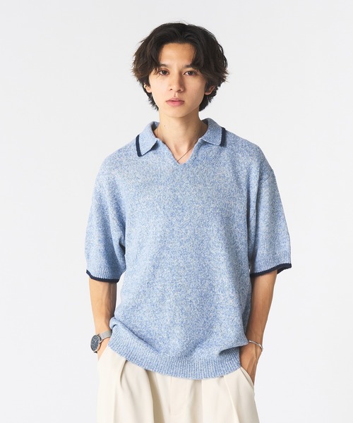 Adoon plain（アドーンプレーン）の「メランジスキッパーポロシャツ（ポロシャツ・メンズ・ライトブルー/チャコールグレー・MEDIUM/LARGE）」の2枚目の写真