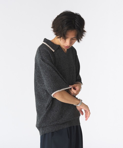 Adoon plain（アドーンプレーン）の「メランジスキッパーポロシャツ（ポロシャツ・メンズ・ライトブルー/チャコールグレー・MEDIUM/LARGE）」の10枚目の写真