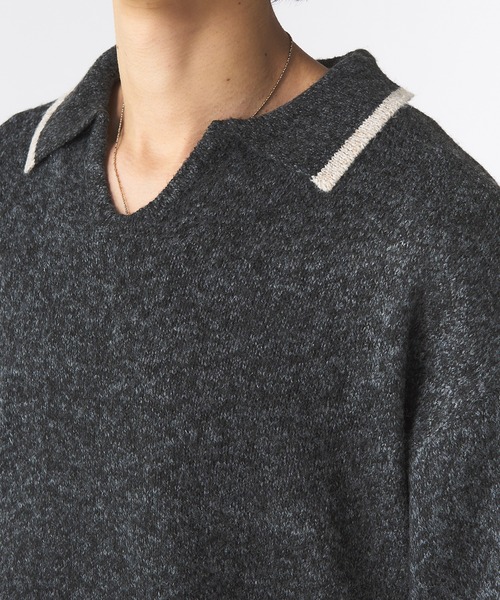 Adoon plain（アドーンプレーン）の「メランジスキッパーポロシャツ（ポロシャツ・メンズ・ライトブルー/チャコールグレー・MEDIUM/LARGE）」の3枚目の写真
