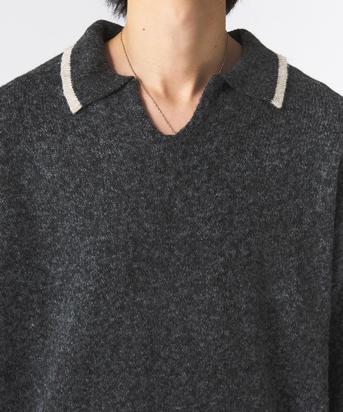 Adoon plain（アドーンプレーン）の「メランジスキッパーポロシャツ（ポロシャツ・メンズ・ライトブルー/チャコールグレー・MEDIUM/LARGE）」の4枚目の写真