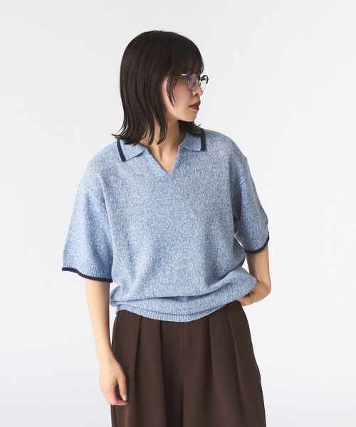 Adoon plain（アドーンプレーン）の「メランジスキッパーポロシャツ（ポロシャツ・メンズ・ライトブルー/チャコールグレー・MEDIUM/LARGE）」の19枚目の写真