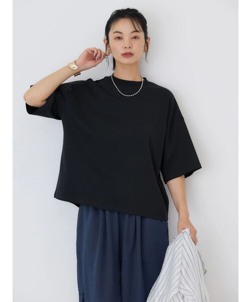 tシャツ モックネックカットプルオーバー レディース AMERICAN HOLIC tシャツ モックネック5分袖カットプルオーバー