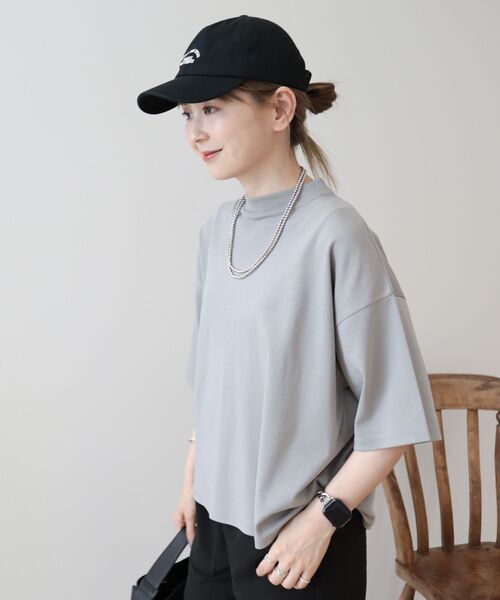 セール】モックネック5分袖カットプルオーバー（Tシャツ