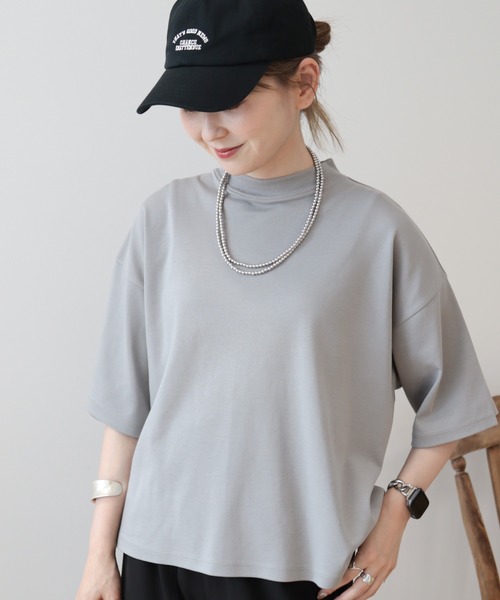 AMERICAN HOLIC(アメリカンホリック)の「モックネック5分袖カットプルオーバー(Tシャツ/カットソー・レディース・ブルー/オフホワイト/ブラック/グレー・M/L)」の3枚目の写真