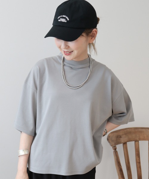 AMERICAN HOLIC(アメリカンホリック)の「モックネック5分袖カットプルオーバー(Tシャツ/カットソー・レディース・ブルー/オフホワイト/ブラック/グレー・M/L)」の10枚目の写真