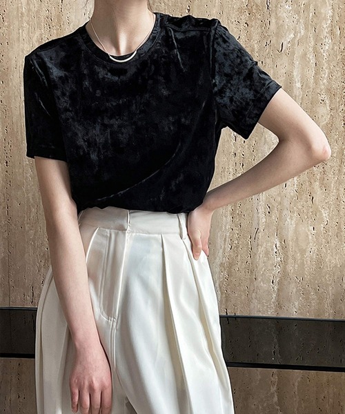 OSYAREVO(オシャレボ)の「ベロア Tシャツ(Tシャツ/カットソー・レディース・ホワイト/ブラック・LARGE/MEDIUM)」の9枚目の写真