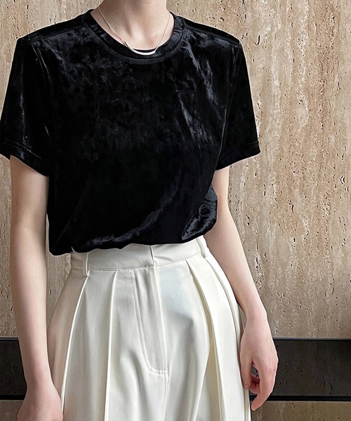 OSYAREVO(オシャレボ)の「ベロア Tシャツ(Tシャツ/カットソー・レディース・ホワイト/ブラック・LARGE/MEDIUM)」の8枚目の写真